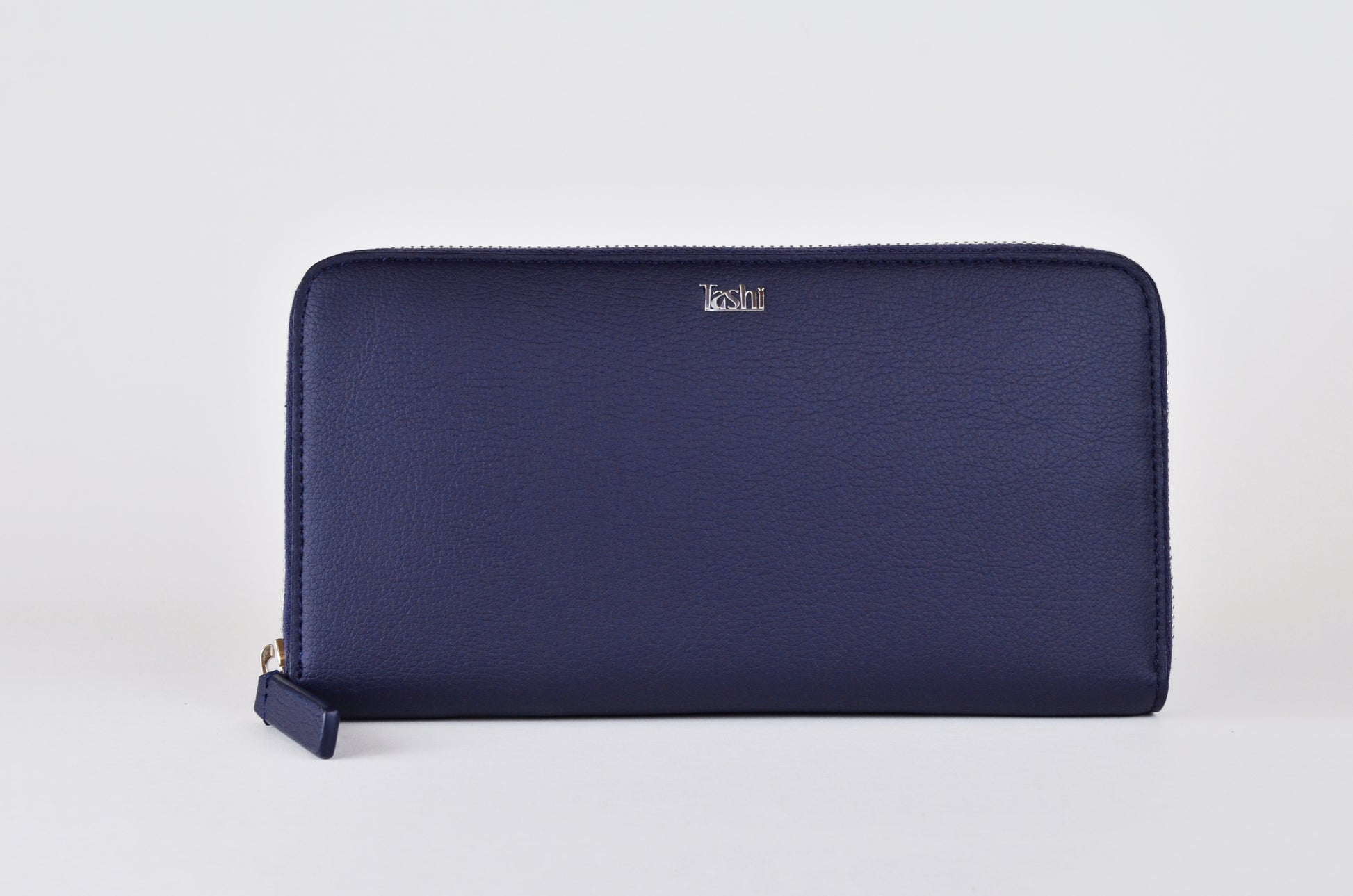 Sustainable fashion accessory: Tashi SARL's navy cactus leather wallet. Front view
